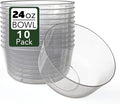 Trendables 24 oz Plastic Bowls Set - Fancy Serving Bowls - Perfect for Ice Cream, Salad, Candy - Disposable (10, Clear Silver Rimmed)