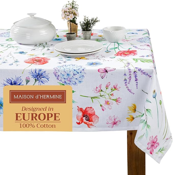 Maison d' Hermine Table Cloth Rectangle Table 100% Cotton 70 x 108 Inches Tablecloth Reusable Decorative for Dining Room Farmhouse Home Valentines Day Decorations Spring Summer - Just Floral