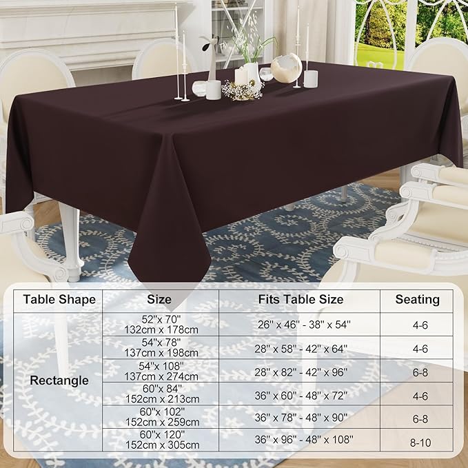 Smiry Rectangle Table Cloth, Waterproof Anti-Scratch Polyester Tablecloth, Decorative Washable Fabric Table Cover for Dining, Buffet, Parties and Outdoor, 52x70, Coffee