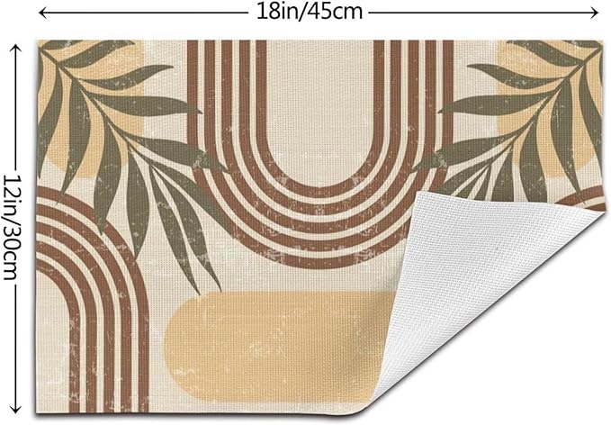 Mid Century Boho Arch Placemats Abstract Geometric Modern Aesthetic Rainbow Leaves Sun Washable Place Mats 12x18Inch for Dining Kitchen Farmhouse Decor 4 PCS