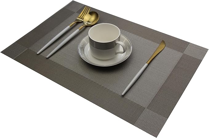 Placemats Washable Easy to Clean Woven Vinyl Placemats for Kitchen Table Heat-resistand Table placemats Mats 12x18 inches Set of 6 (Grey)