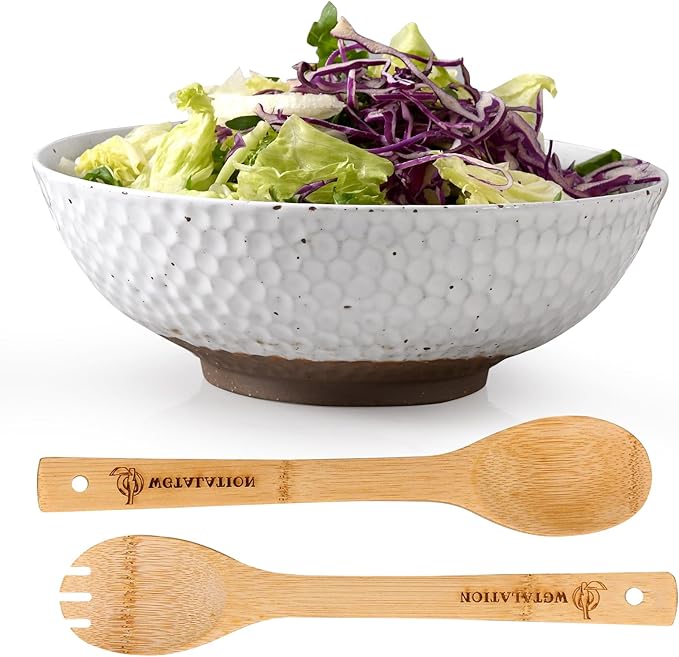 Wotalation Handmade Ceramic Large Serving Bowls, Salad Bowl set. Modern Kitchen Dishes for Dinner, Fruit, Salad. Oven, Dishwasher Safe, Vanilla White (2, 9.5“)