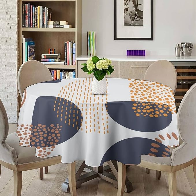 Abstract Modern Art Mid Century Round Tablecloth, Mid Century Rustic Boho Art Pattern Tablecloth for Home Party Dining Room Kitchen Decor 60Inch(152cm)