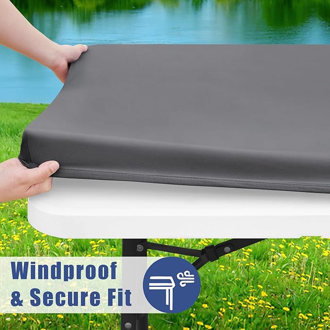 Spandex 4 Foot Rectangle Table Cloth 2 Pack, Elastic Fitted Tablecloths for Picnic, Stretch Washable Patio Table Cover for Outdoor, Camping, Banquet and Parties (Grey, 24"x48")
