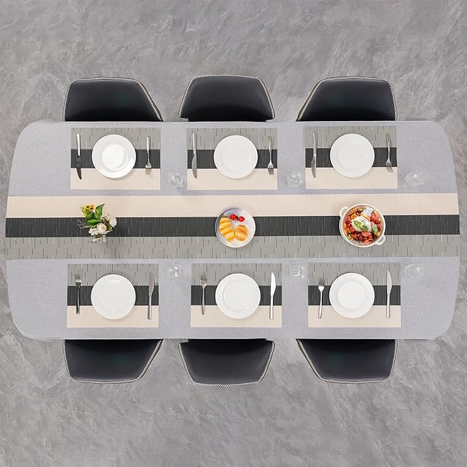 Placemats Set of 6, Vinyl Woven Place Mats Indoor Set of 6 Washable Wipeable PVC Table Mats Heat-Resistant Non Slip Plastic Placemat for Kitchen Dining Outdoor Table (Beige Black, Set of 6)