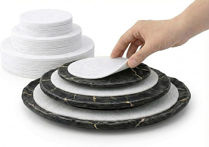 48 Piece Felt Plate Dividers for China Storage - Felt Protectors for Dinner, Salad, and Saucer Plates - Ideal for Moving Fine China, Porcelain, Glass, etc - Cut-to-Fit Full China Set - Soft White