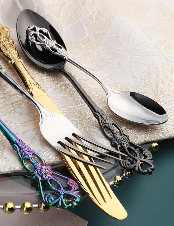 Silverware Set for 16 Stainless Steel Flatware Set Palace Style Hollow Relief Decoration 64 Piece Cutlery Utensils Include Knives Forks and Spoons Tableware Set for Home Kitchen Restaurant Party