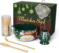 Christmas Gifts Matcha Whisk Set, Ceramic Matcha Set Includes Bowl & Holder, Bamboo Whisk (Chasen), Scoop, Spoon and Sifter, 6PCS Matcha Kit Covers Everything Needed for Making Matcha