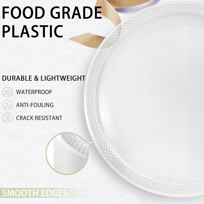 WELLIFE Clear Party Plates 10 Inch -150 Count for Party, Disposable Plastic Dinner Plates for Birthday Wedding Engagement Easter