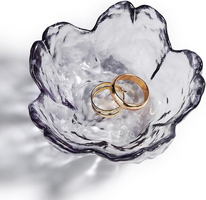 Cherry Blossom Glass Ring Holder Dish, Decorative Jewelry Trinket Rings Earrings Keys Storage Organizer Tray(Gray)