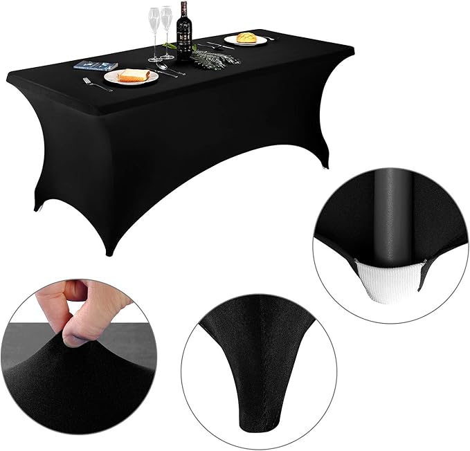 LZY Spandex Fitted Stretch Table Cover for 6 ft or 4ft or 8ft Folding Table, Rectangular Cocktail Tablecloth, Perfect for Party or Banquet (6FT Black)