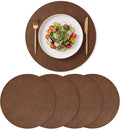 Artoid Mode Brown Faux Leather Placemats Set of 4, 15 Inch Waterproof Wipeable Heat Resistant Vinyl Place Mats, Reversible Table Mats for Kitchen Dining Decor