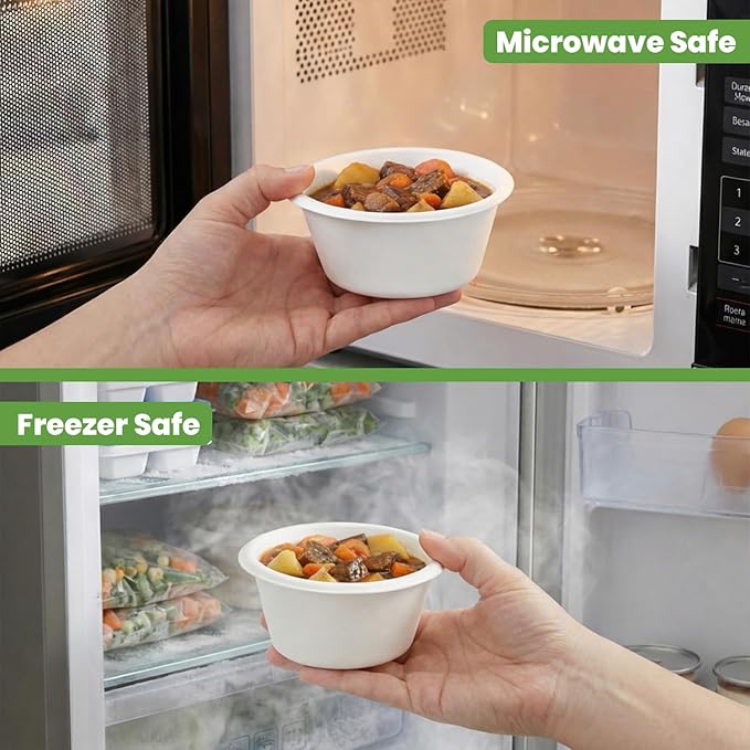 Disposable Paper Bowls, 8oz 500 Pack, Compostable Heavy-Duty Biodegradable Sugarcane Bowls – Eco-Friendly, Bagasse Bowl for Soup, Salad, Dessert & More