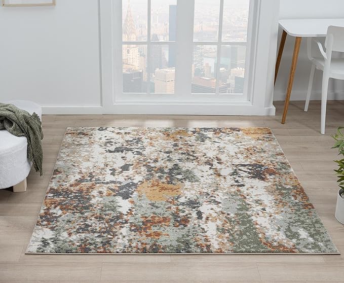 Keen Home Design Area Rugs - 5ft Round Non-Shedding, Abstract Rugs for Kitchen, Living Room, Bedroom, Dining Room, Entryway - Size: 5'3" Square, Multi