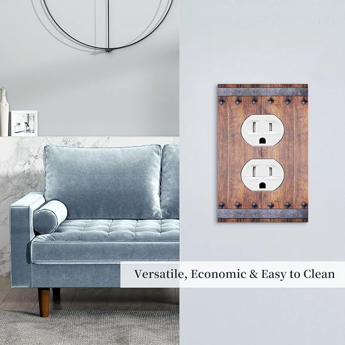 Outlet Covers Rustic Farmhouse Barn Door Vintage Wood 1 Gang Duplex Light Switch Cover Plate Decorative Wall Plates Electrical Switchplate Receptacle for Bathroom Cabin Decor（2 Pack）