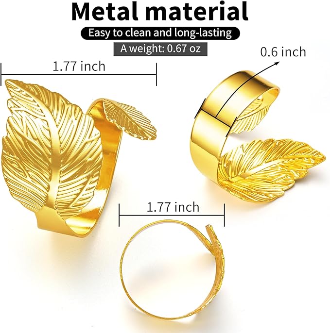 Gold Leaf Napkin Rings Set of 8,Metal Napkin Ring Holder Bulk for Holiday Party,Wedding,Banquet Elegant Table Setting,Classic Dining Room Decor (8)