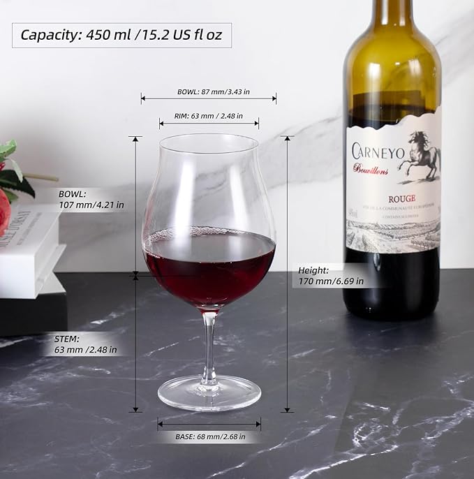KAMMAK Wine Glasses Set of 2, 27 oz Hand Blown Crystal Bordeaux Wine Glasses, Thin Rim & Long Stem, Perfect for Red & White, Daily Use, Wedding Anniversary or Birthday Gift with Gift Box, XY030