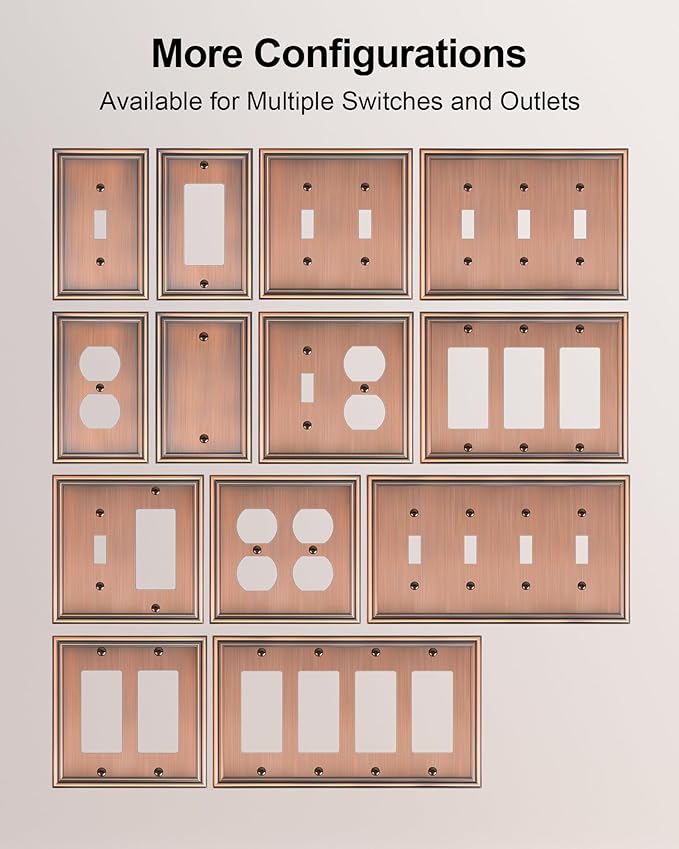 2-Pack Decorative Tripple Decorator Outlet Cover Plate, Durable Zinc Alloy Antique Copper Wall Plates for Electrical Outlet, Receptacle, GFCI Outlet, Dimmer Switch, 3-Gang Corrosion Resistant