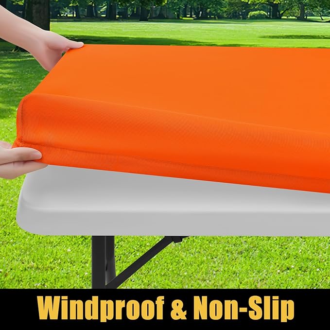 Smiry Rectangle Picnic Table Cloth, Waterproof Elastic Fitted Tablecloths for 4 Foot Tables, Washable Polyester Table Cover for Camping, Indoor and Outdoor (Orange, 30"x48")