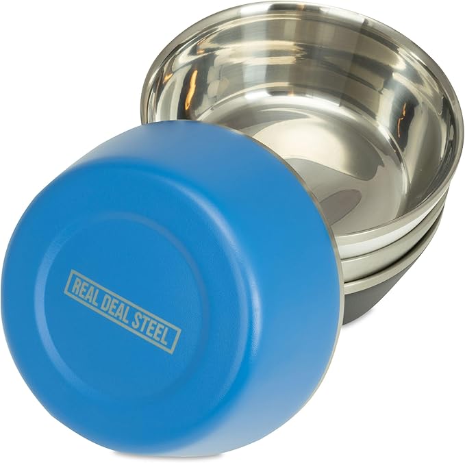 Stainless Steel Insulated Bowls - Set of 4-20 Oz Double Wall Metal Bowls for Ice Cream, Soup, Cereal, Snack, Rice Dish, Camping (Assorted 1 (Black, White, Blue, Natural))