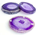 Purple Agate Slices Bulk Geode Coasters Set of 4 with Rubber Bumpers - Unique 3-4 Inch Dyed Stone Drink Cup Crystal Coasters for Home Decor, Coffee Table, Bar Accessories