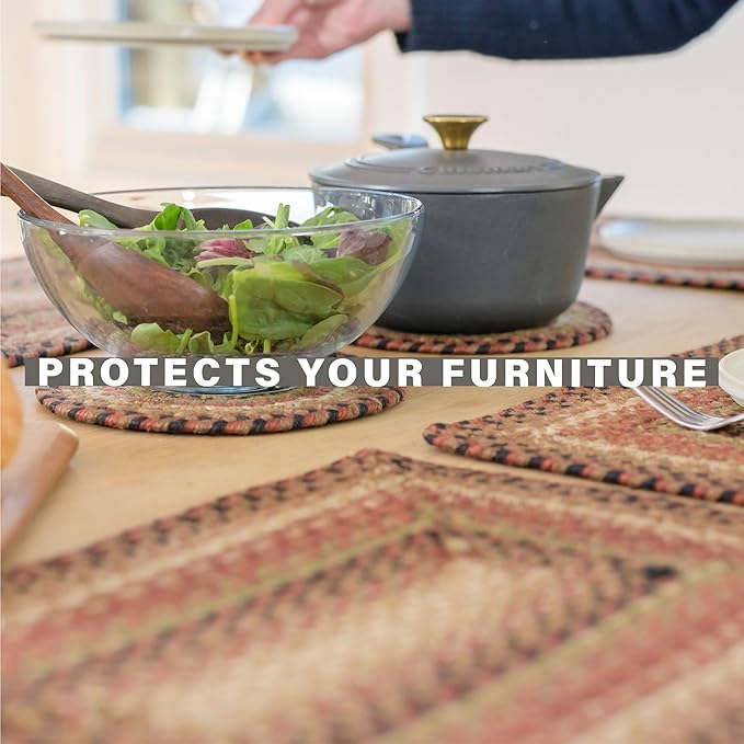 Homespice Gingerbread Round Braided Placemats, Warm Country Decor, Set of 2, 15", Brown Jute Table Mats - Vibrant Colors, Durable, Easy to Clean and Protects Furniture