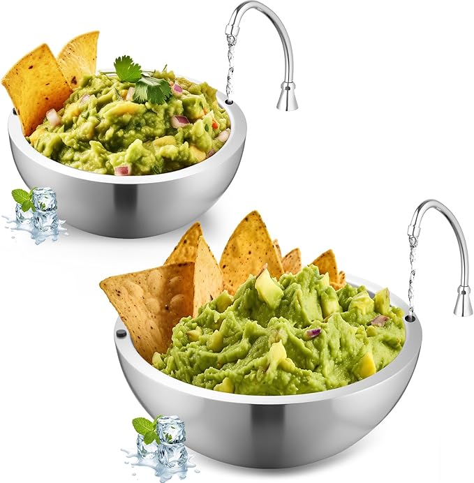 Honeydak 2 Pack 35 oz 70 oz Dip Chiller Bowl Stainless Steel Double Walled Insulated Ice Serving Bowl for Parties Salsa, Guacamole, Condiments, Sauces, Salad & Food Hot or Cold