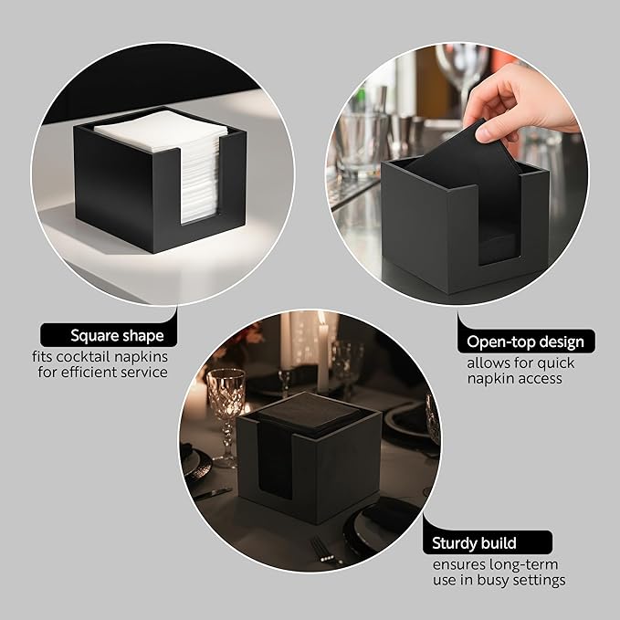 Restaurantware 5.5 x 4 Inch Cocktail Napkin Holder 1 Square Flat Napkin Holder - For Bars Kitchen Tables or Countertops Sturdy Black Bamboo Tissue Napkin Holder Dining Room Decor