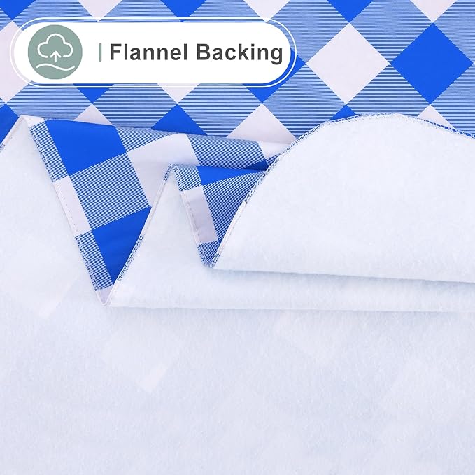 misaya Rectangle Waterproof Vinyl Table Cloth, Buffalo Flannel Backed Tablecloth, Wipeable Plastic Table Cover for Seaside, Picnic, Outdoor (60" x 84", White and Blue)