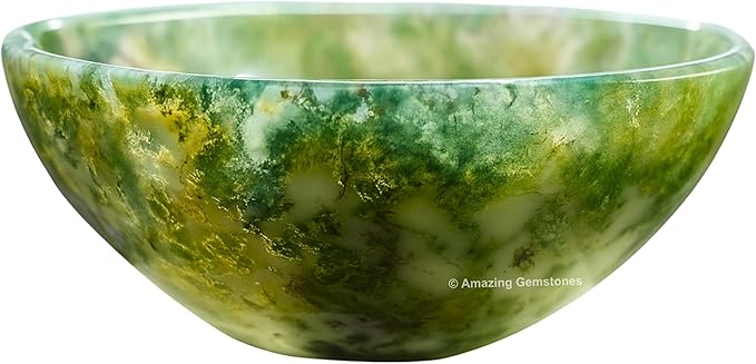 Moss Agate Crystal Bowl - 2 Inch Decorative Bowls for Room and Home Decor - Gemstone Healing Crystals for Elegant Display, Positive Energy Balance and Gift