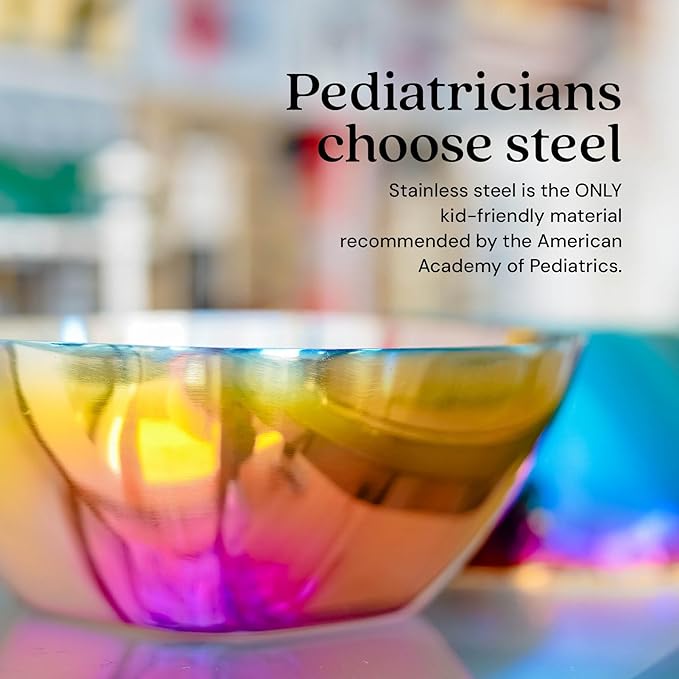 Ahimsa Stainless Steel Bowls for Kids, Durable Pediatrician Designed Toddler Snack Bowl, Premium Non Toxic Metal, Easy to Clean & Dishwasher Safe, Set of 4 Rainbow