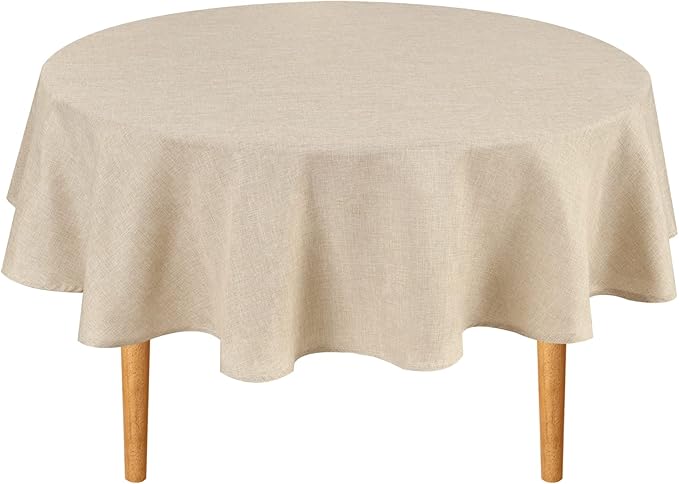 Hiasan Round Linen Tablecloth 40 Inch - Wrinkle and Stain Resistant Washable Polyester Fabric Table Cloth for Dining Room Kitchen Party, Beige