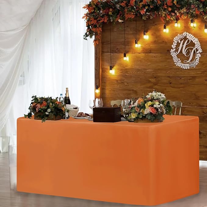 HolidayIdeas Fitted Table Covers for 6 Foot Tables - 72 x 30 Inch - 2 Pack Rectangle Orange Table Clothes Polyester Fabric Table Cover for Folding Table, Parties, Holiday Dinner, Wedding, Trade Show