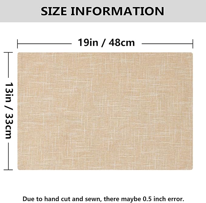 Kevin Textile Burlap Linen Placemats Set of 4 Heat Resistant Dining Table Place Mats Washable Kitchen Table Mats, 13 x19 inches, Cream Beige