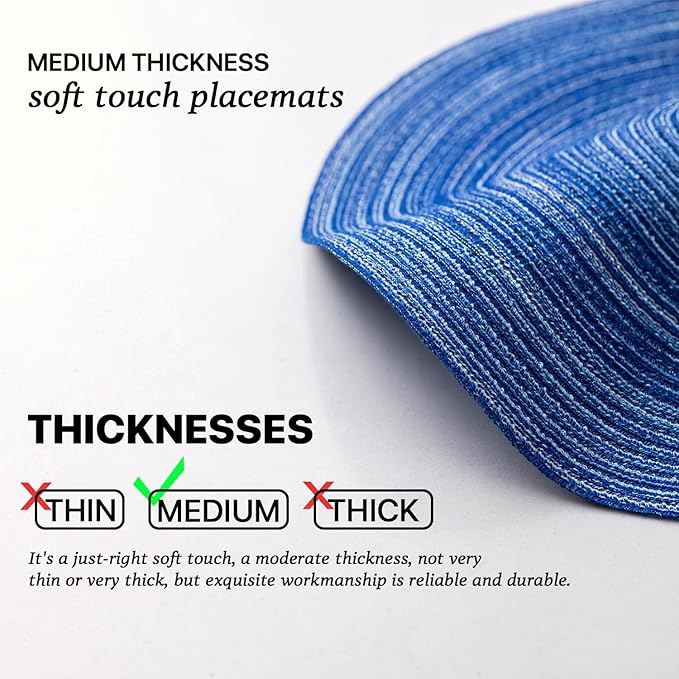 Round Placemats Set of 4 Woven Placemats Washable Braided Table Mats for Dining Table Heat Resistant Non-Slip Circle Place Mats(Royal Blue)