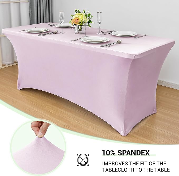 Obstal 6 Pack Stretch Table Covers for 6 Foot Tables - 6 FT Universal Rectangular Fitted Tablecloth Protector for Valentine's Day, Wedding, Banquet, Party (Pink, 72 x 30 x 30 Inches)