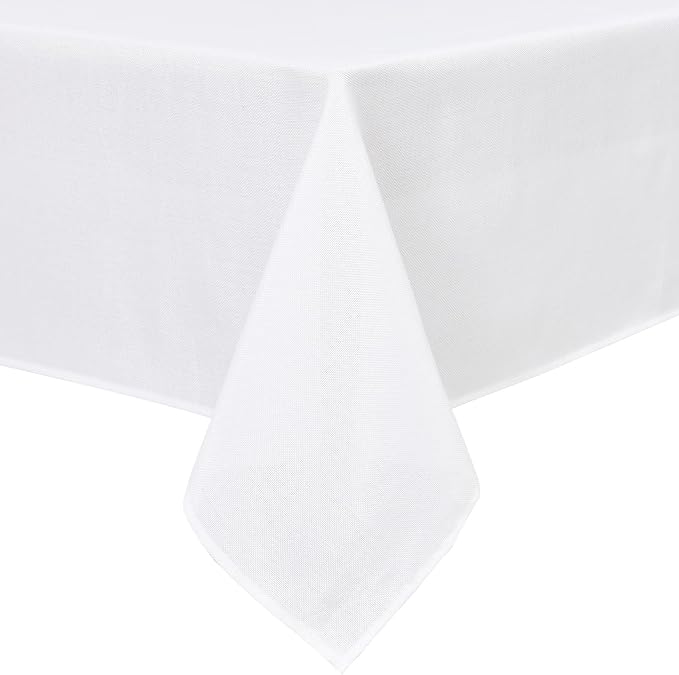 Hiasan Faux Linen Rectangle Tablecloth - Wrinkle and Stain Resistant Washable Table Cloth for Kitchen Dining Room Holiday Table Cover for Party Dinner, White, 54 x 120 Inch