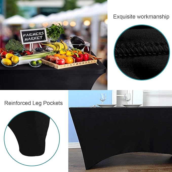 RELIANCER 2 Pack Stretch Spandex Table Covers for Rectangular Tables,4FT Elastic Fitted Tablecloth,Universal Rectangular Table Cloth Protector for Outdoor Party,Wedding,Bar,Birthday,Banquet,Events