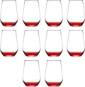 DISCOUNT PROMOS 10 Vaso Silicia Stemless Wine Glasses Set, 16 oz. - Clear, Orb-Like, Thick base - Red