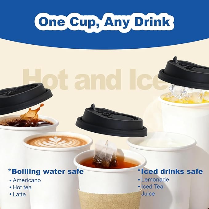 20 oz 500 Pack Coffee Cups with Lids and Sleeves, Straws, Hot Disposable To Go Travel Paper Cups Bulk for Office, Home Coffee Bar Accessories, Chocolate, Cocoa, Beverage (White)