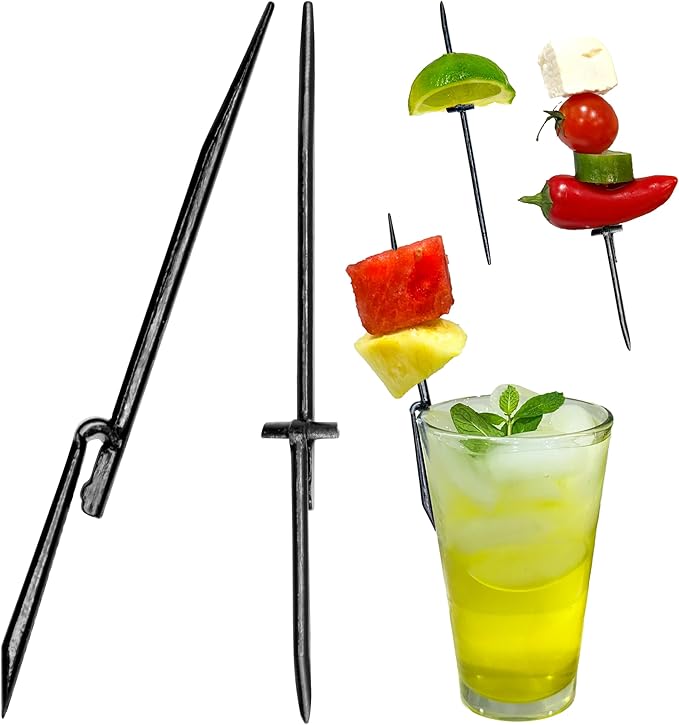 Garnishmate PACK OF 60 Clip On Garnish Holder Pick Cocktail Accessory for Entertaining Drinks and Charcuterie Boards for Home Bar Cart or Bartender Kit for Cocktails Accessories w/Rounded Tip, Black