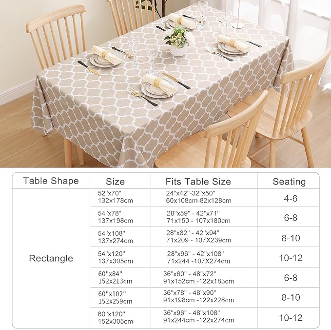 Smiry Square Table Cloth, Wipeable Spillproof Plastic Tablecloths for Dining, Waterproof Vinyl Tablecloth with Flannel Backing for Square Tables, Camping, Outdoor and Indoor (70"x70", Khaki)