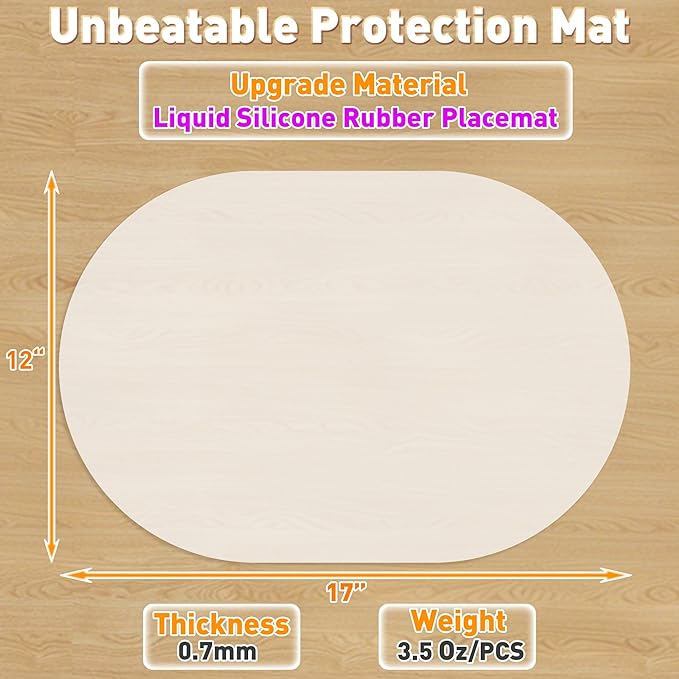 Oval Silicone Placemat Set of 4,Heat Resistant Placemats, Silicone Table Mats,Non-Slip Dining Mat for Home,Waterproof Easy Clean Kids Placemats,17"x12" Ultra-Thin Translucent (4Pcs, White)