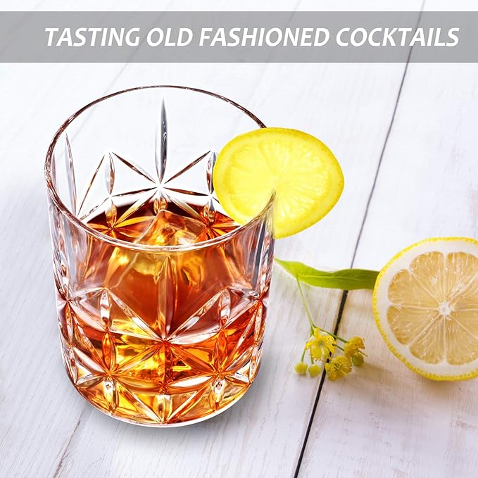 Whiskey Glass, Whiskey Glasses Set of 4, 10 oz Thick Bottom Old Fashioned Rock Glasses for Men, Father's Day, Premium Whisky Gifts for Bourbon, Scotch, Cocktail(Glass Set 4)