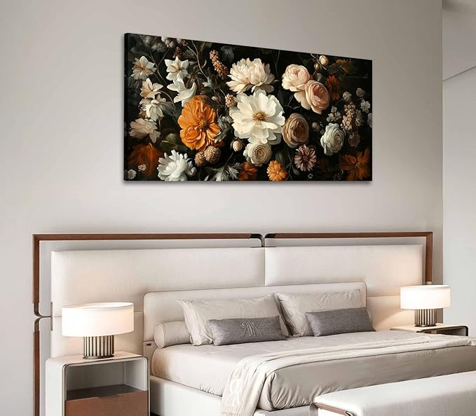 ADJUVANT Wall Art Vintage Floral Bouquet 40" L x 20" W, Flowers Peonies And Roses Canvas Painting Botanic Artwork Blossoms Prints Floral Wall Decor for Living Room Bedroom Dining Room Home Office