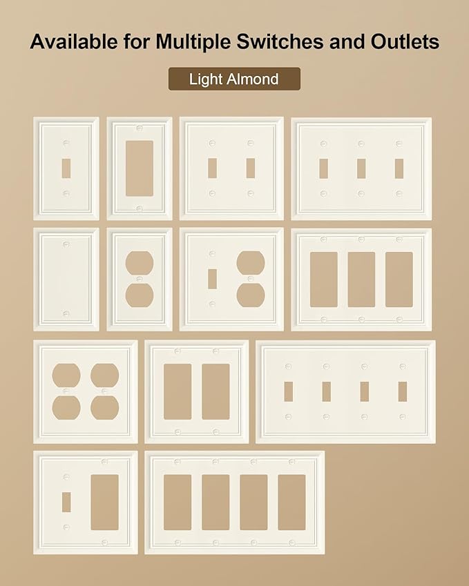 2-Pack Single Blank Wall Plate, Durable Natural Bamboo Fiber Wall Plate Cover,Light Almond 1 Gang Wall Plate for Unused Outlets/Switches, Corrosion Resistant