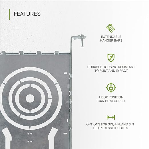 ASD New Construction Mounting Plate with Round Holes - 3/4/6 Inch Adjustable LED Recessed Lighting Housing with Extendable Hanger Bars, Shallow Wafer Light Bracket, Mounting Kit with Notches, 6 Pack