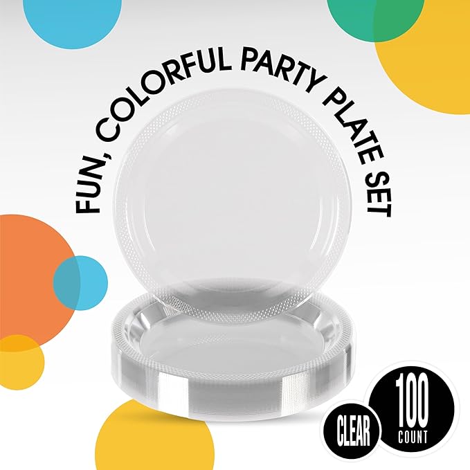 Clear Plastic Plates For Party 9" Clear Disposable Plates Heavy Duty 100 Pcs Plastic Dinnerware Sets Heavy Duty 350 GSM Disposable Dinnerware Set