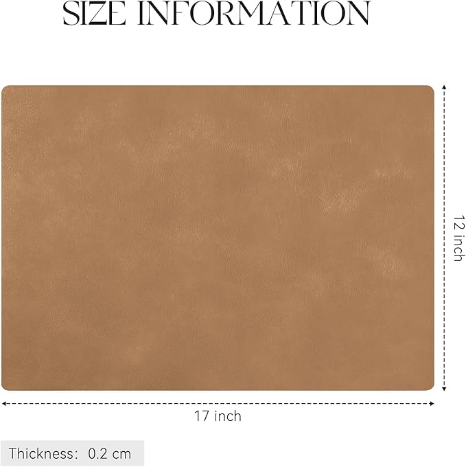 MOSAYT Vinyl Placemats Set of 6-12 X 17 Inch - Faux Leather 100% Waterproof Oil-Proof Wipeable PU Place Mats, Heat Resistant Reversible Table Mats for Kitchen, Dining, Outdoor (Camel)