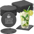 12pcs Slate Coasters, Black 4 Inch Bulk Blank Rock Coasters Blank Laser Engraving, Hand Painted DIY, Scratch Resistant Bottom (6*Square+6*Round)